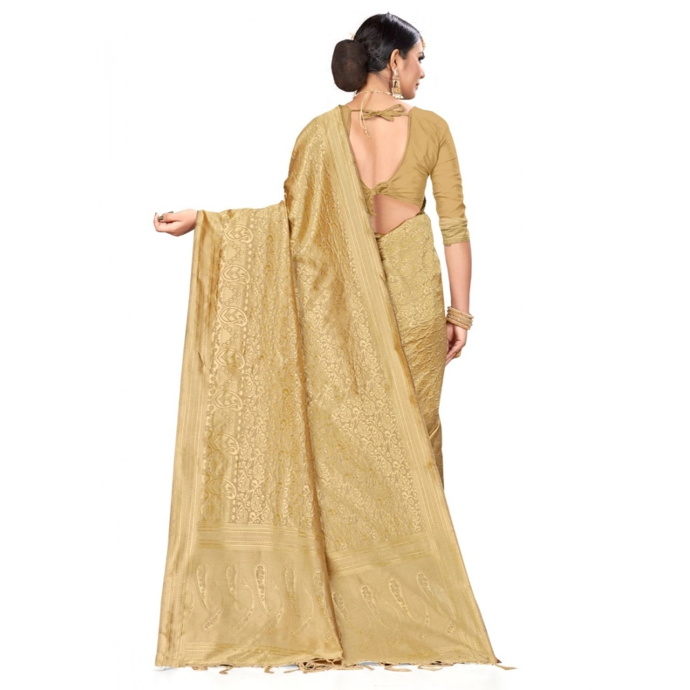 Women's Banarasi Silk Saree (Cream, 5-6mtrs) - Image 3