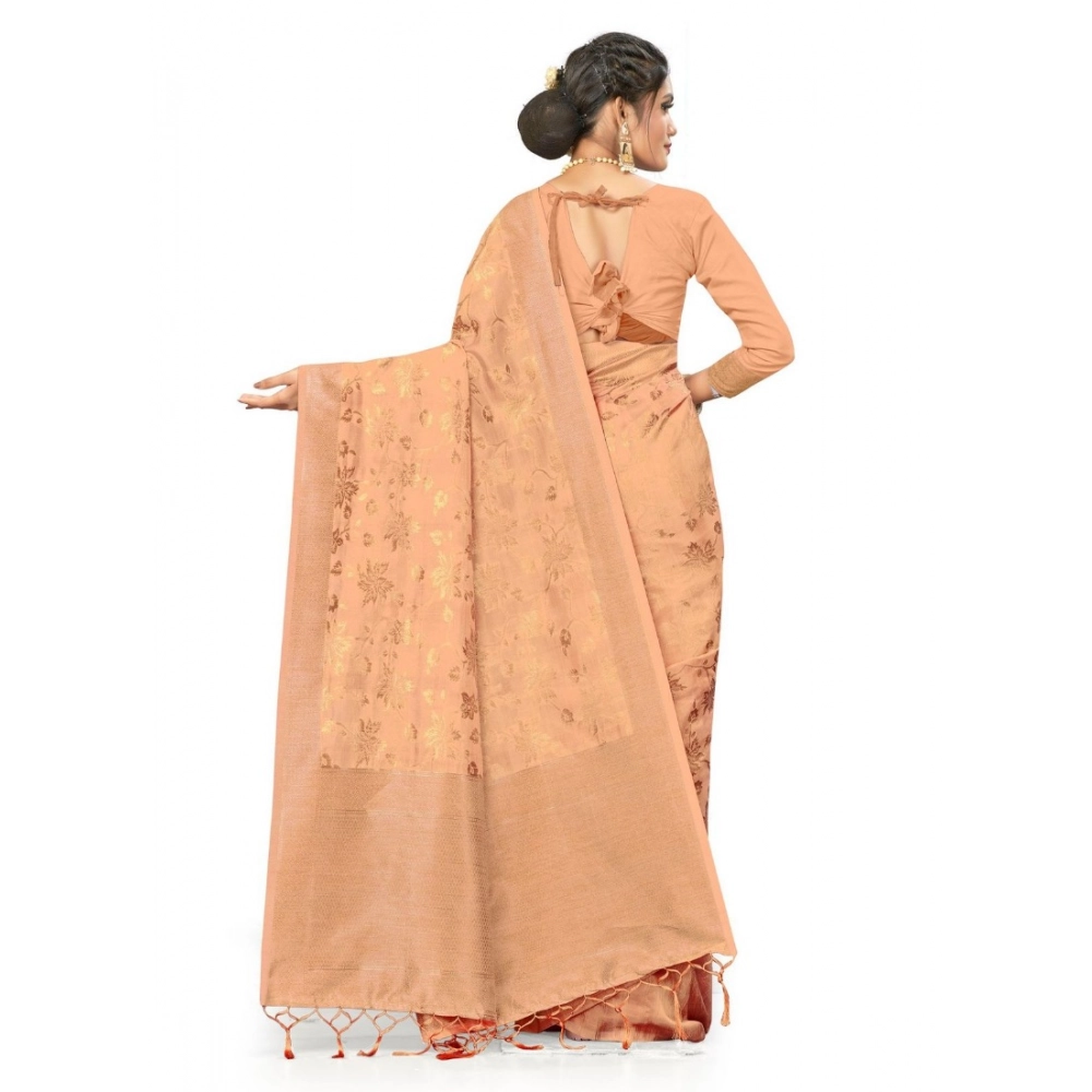 Women's Banarasi (Spun Cotton) Saree (Beige,5-6 Mtrs) - Image 3