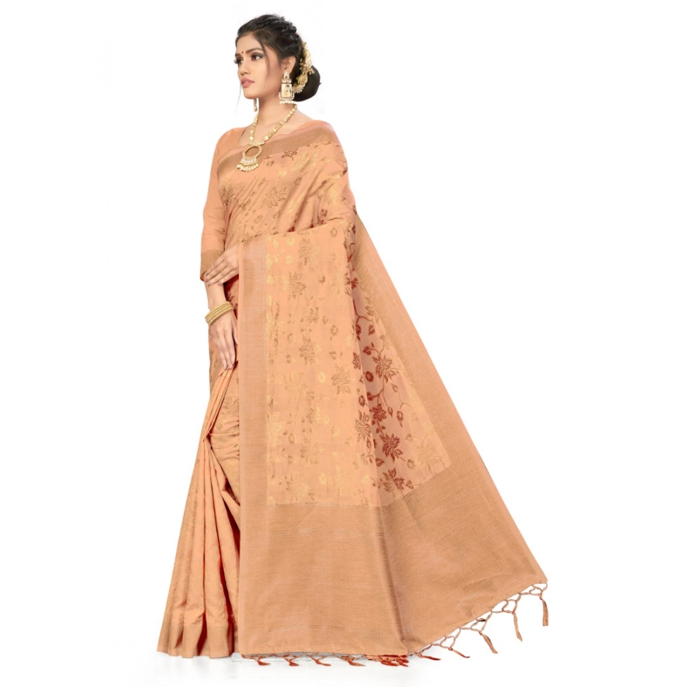 Women's Banarasi (Spun Cotton) Saree (Beige,5-6 Mtrs) - Image 2