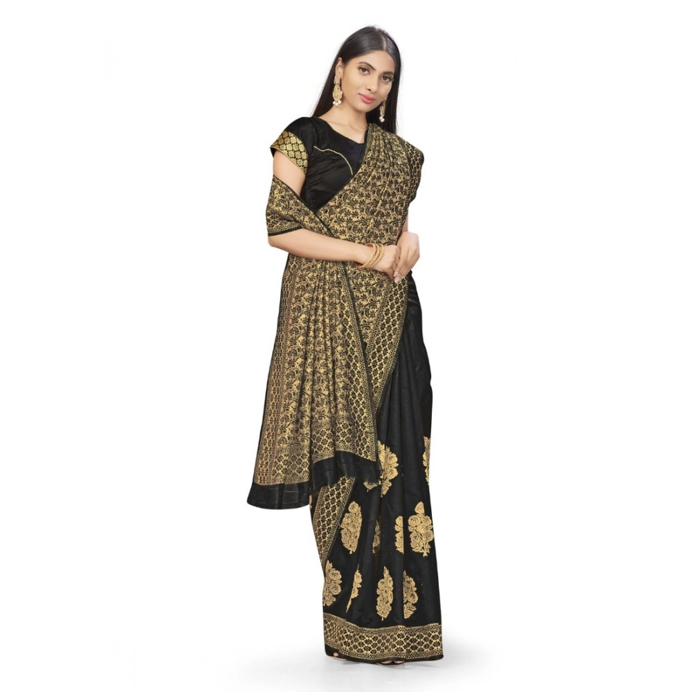 Women's Banarasi Silk Saree (Black,5-6 Mtrs) - Image 4