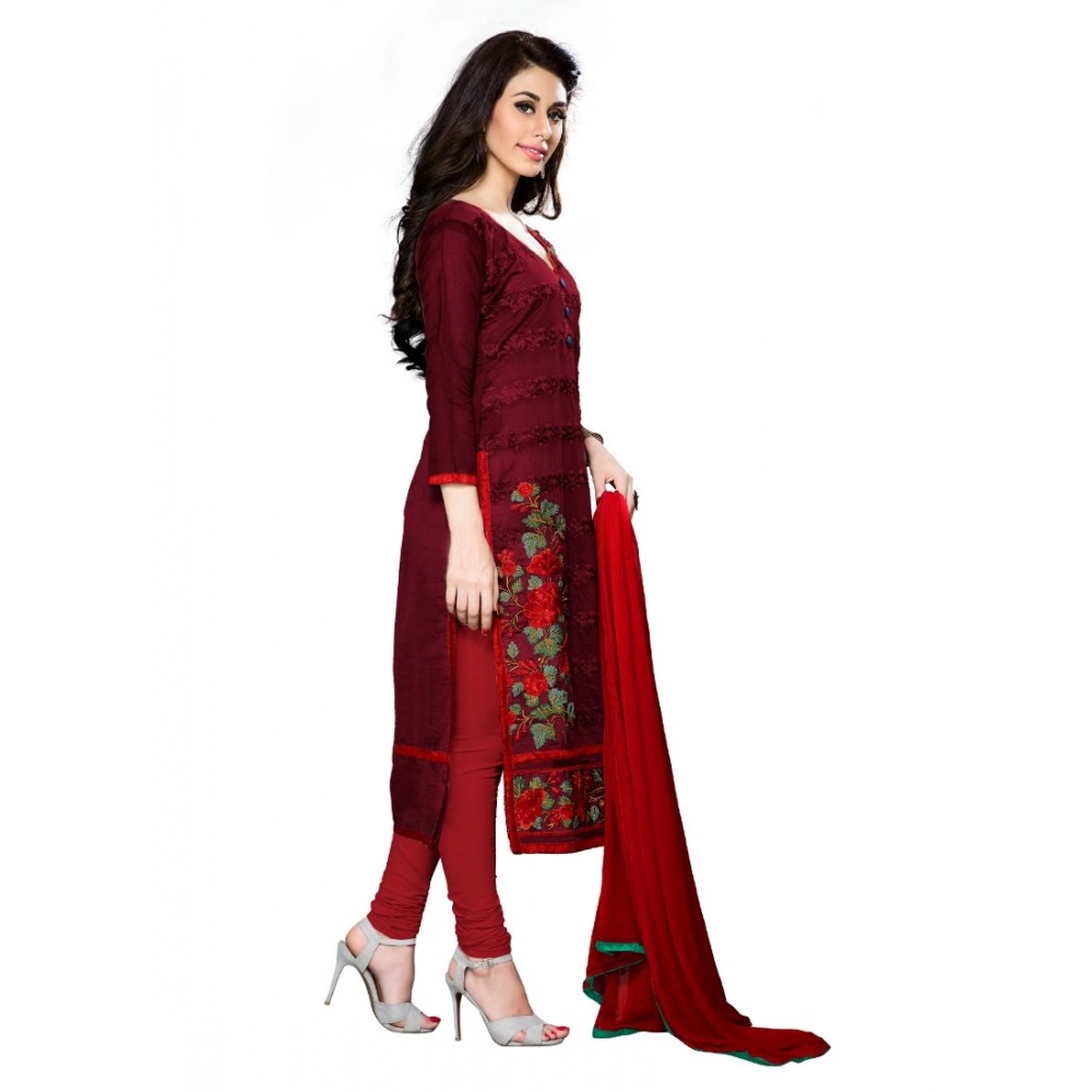 Women's Cotton Unstitched Salwar Suit-Material With Dupatta (Dark Maroon,2.3 Mtrs) - Image 4
