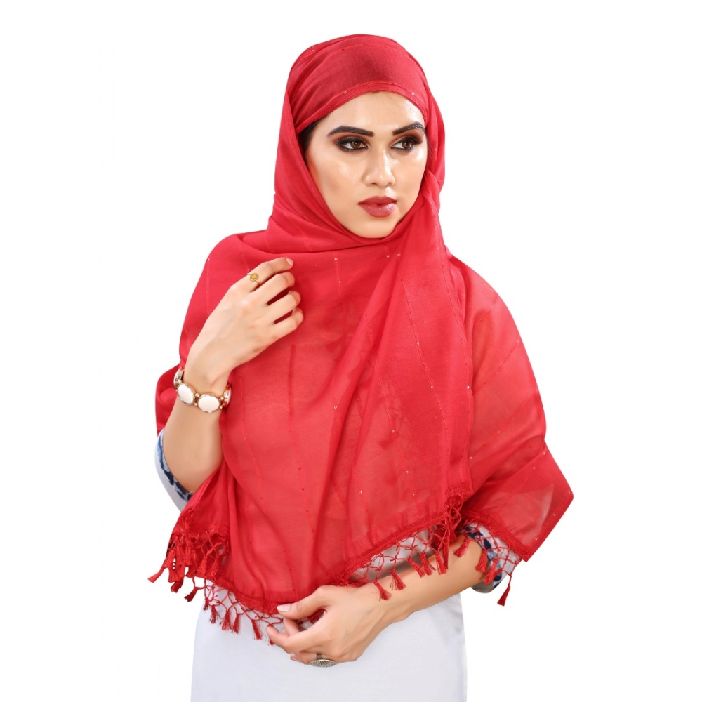 Women's Cotton Silk Strips Printed Dupatta (Red, Length:2-2.4 mtr) - Image 4