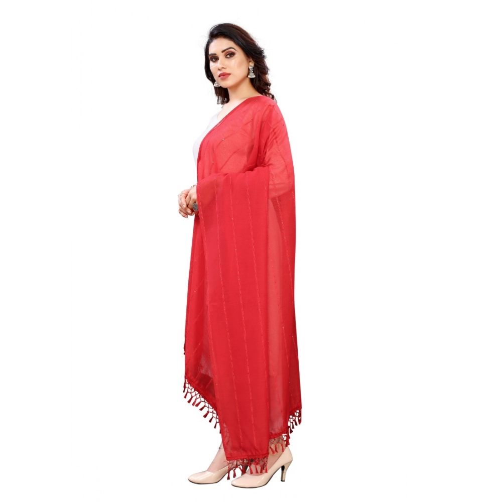Women's Cotton Silk Strips Printed Dupatta (Red, Length:2-2.4 mtr) - Image 2