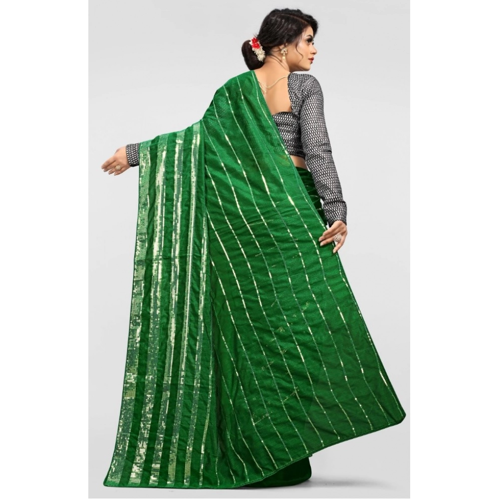 Women's Vichitra Saree with Blouse (Green, 5-6 Mtrs) - Image 4