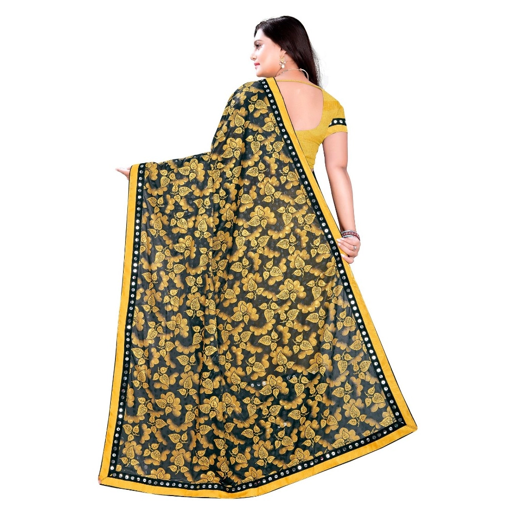 Women's Lycra Blend Saree with Blouse (Mustard, 5-6 Mtrs) - Image 3