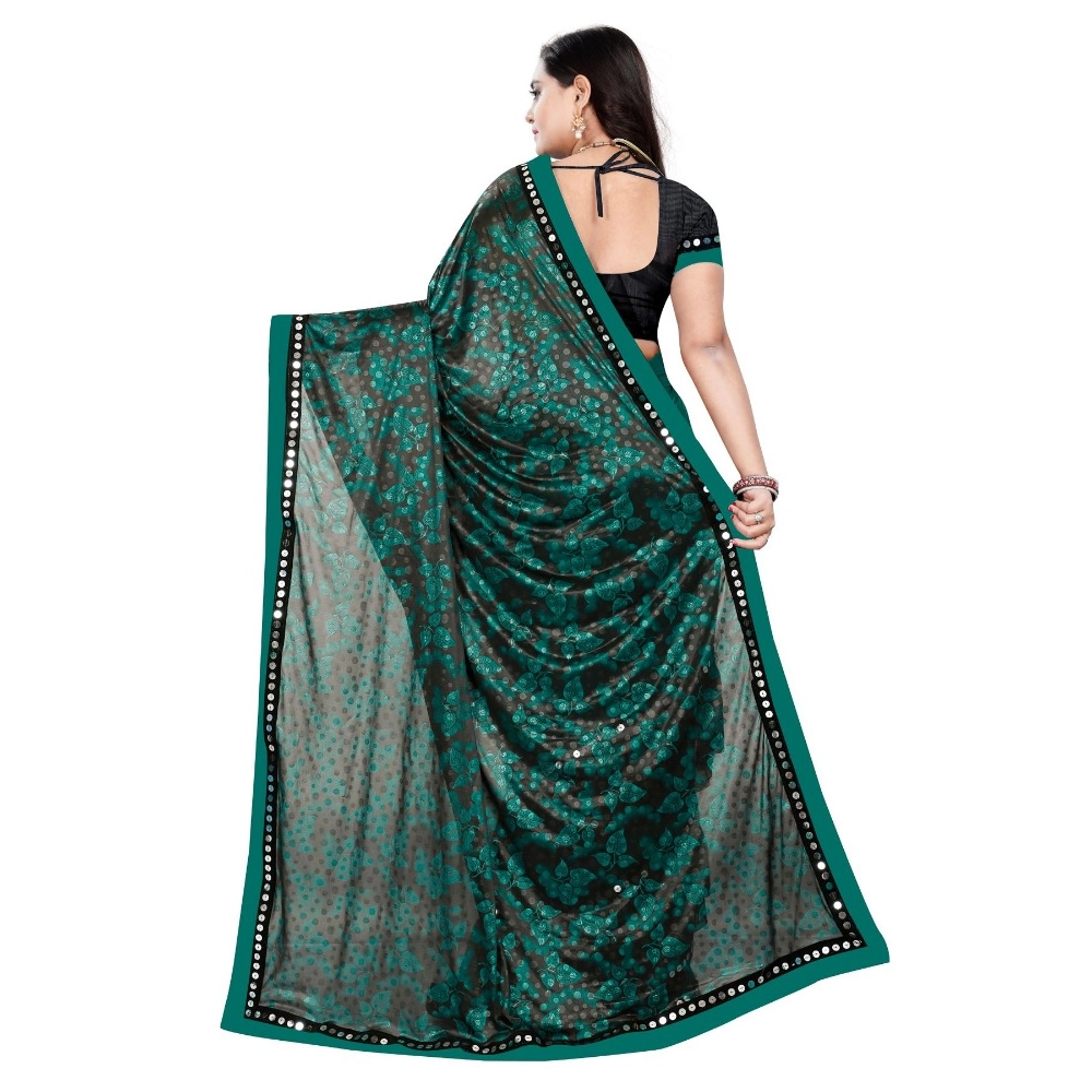 Women's Lycra Blend Saree with Blouse (Green, 5-6 Mtrs) - Image 3