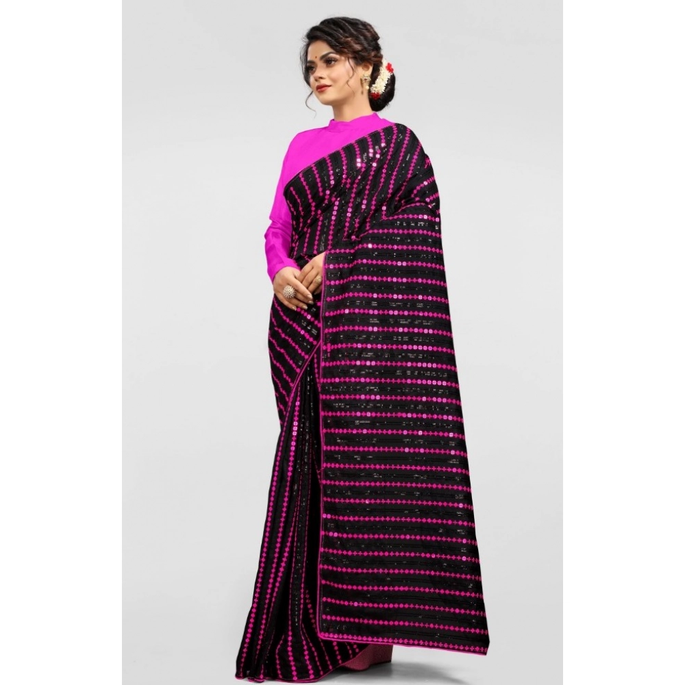 Women's Vichitra Saree with Blouse (Pink, 5-6 Mtrs) - Image 2