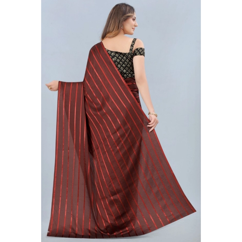 Women's Satin Silk Saree with Blouse (Orange, 5-6 Mtrs) - Image 4