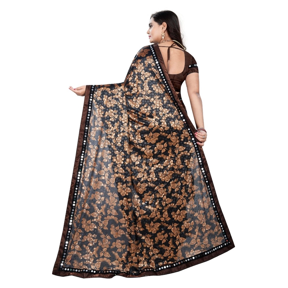 Women's Lycra Blend Saree with Blouse (Coffee, 5-6 Mtrs) - Image 3