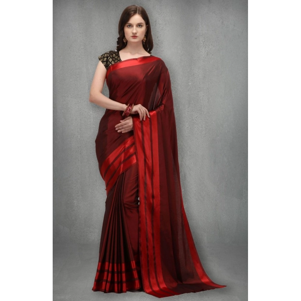 Women's Satin Silk Saree with Blouse (Red, 5-6 Mtrs) - Image 2