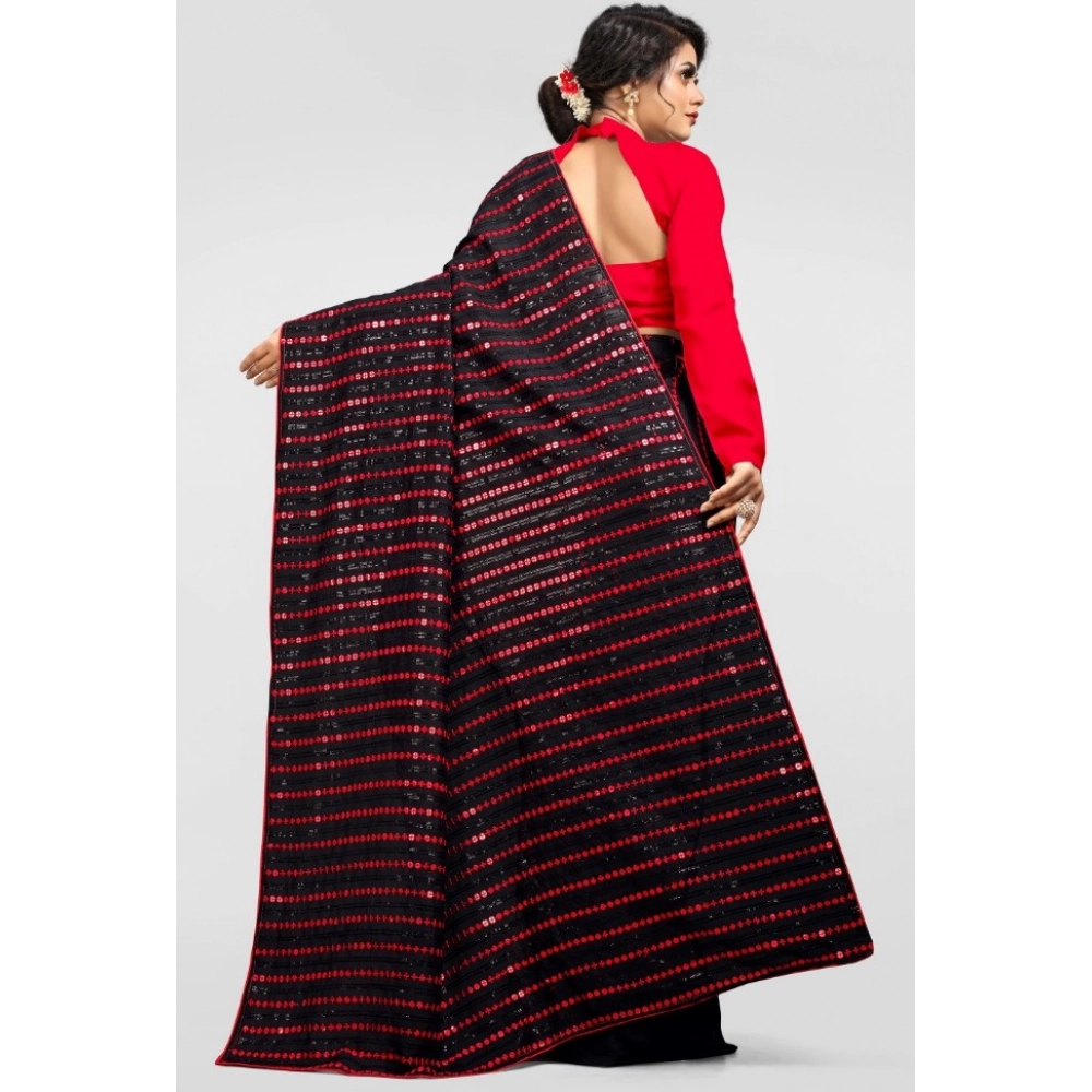 Women's Vichitra Saree with Blouse (Red, 5-6 Mtrs) - Image 4