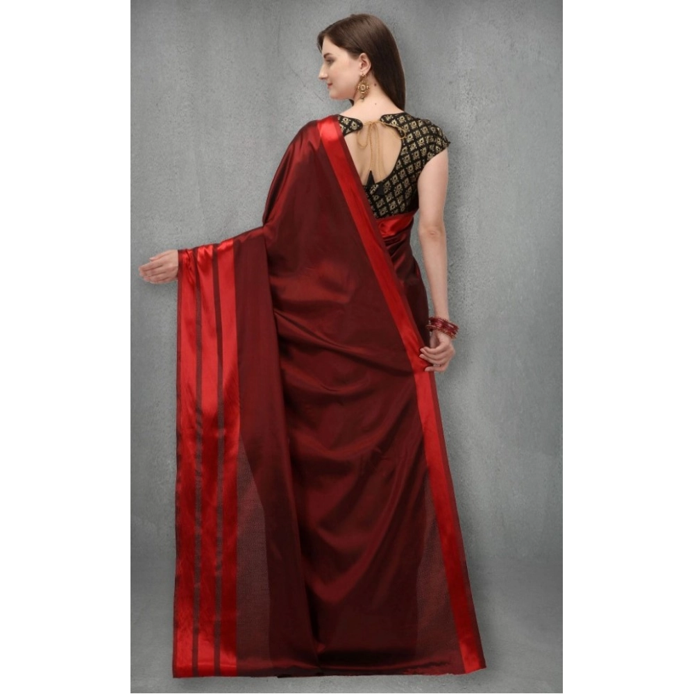 Women's Satin Silk Saree with Blouse (Red, 5-6 Mtrs) - Image 4