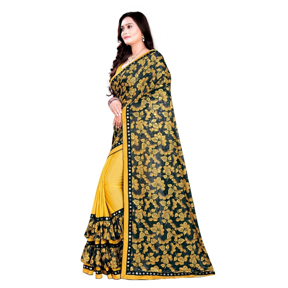 Women's Lycra Blend Saree with Blouse (Mustard, 5-6 Mtrs) - Image 2