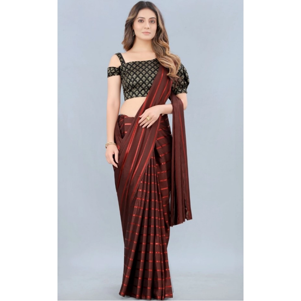 Women's Satin Silk Saree with Blouse (Orange, 5-6 Mtrs) - Image 2