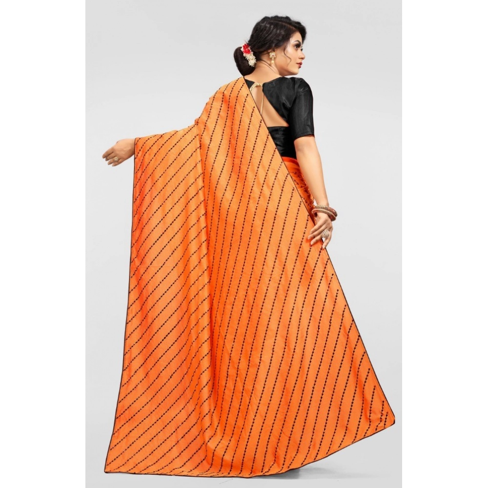 Women's Vichitra Saree with Blouse (Orange, 5-6 Mtrs) - Image 4