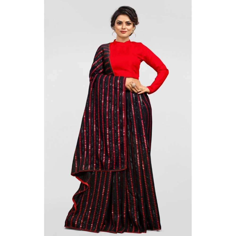 Women's Vichitra Saree with Blouse (Red, 5-6 Mtrs) - Image 2