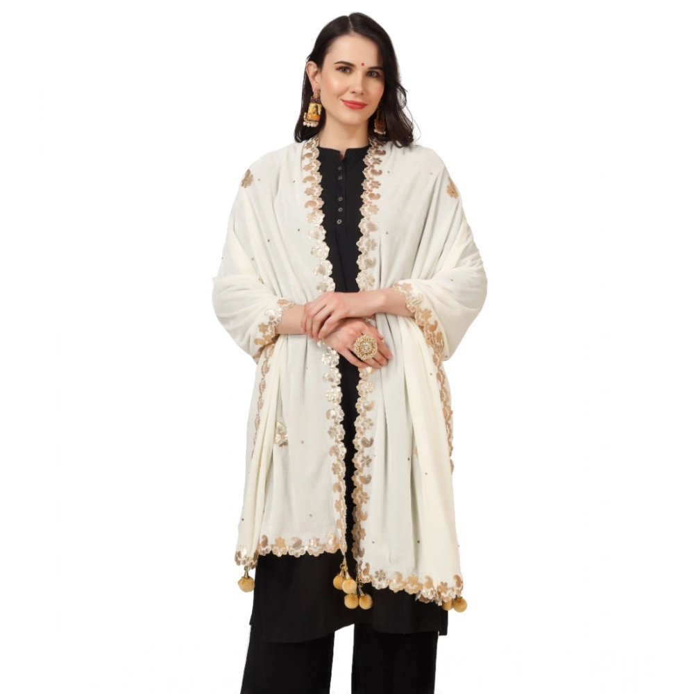 Women's Velvet Gotta Patti Dupatta (Off White, Length: 2.25 to 2.50 Mtr) - Image 4
