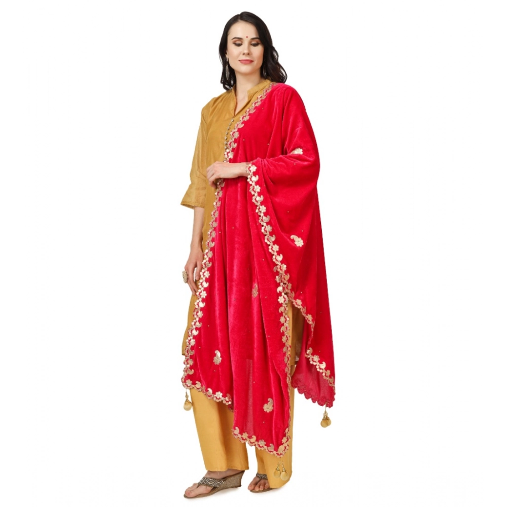 Women's Velvet Gotta Patti Dupatta (Pink, Length: 2.25 to 2.50 Mtr) - Image 2