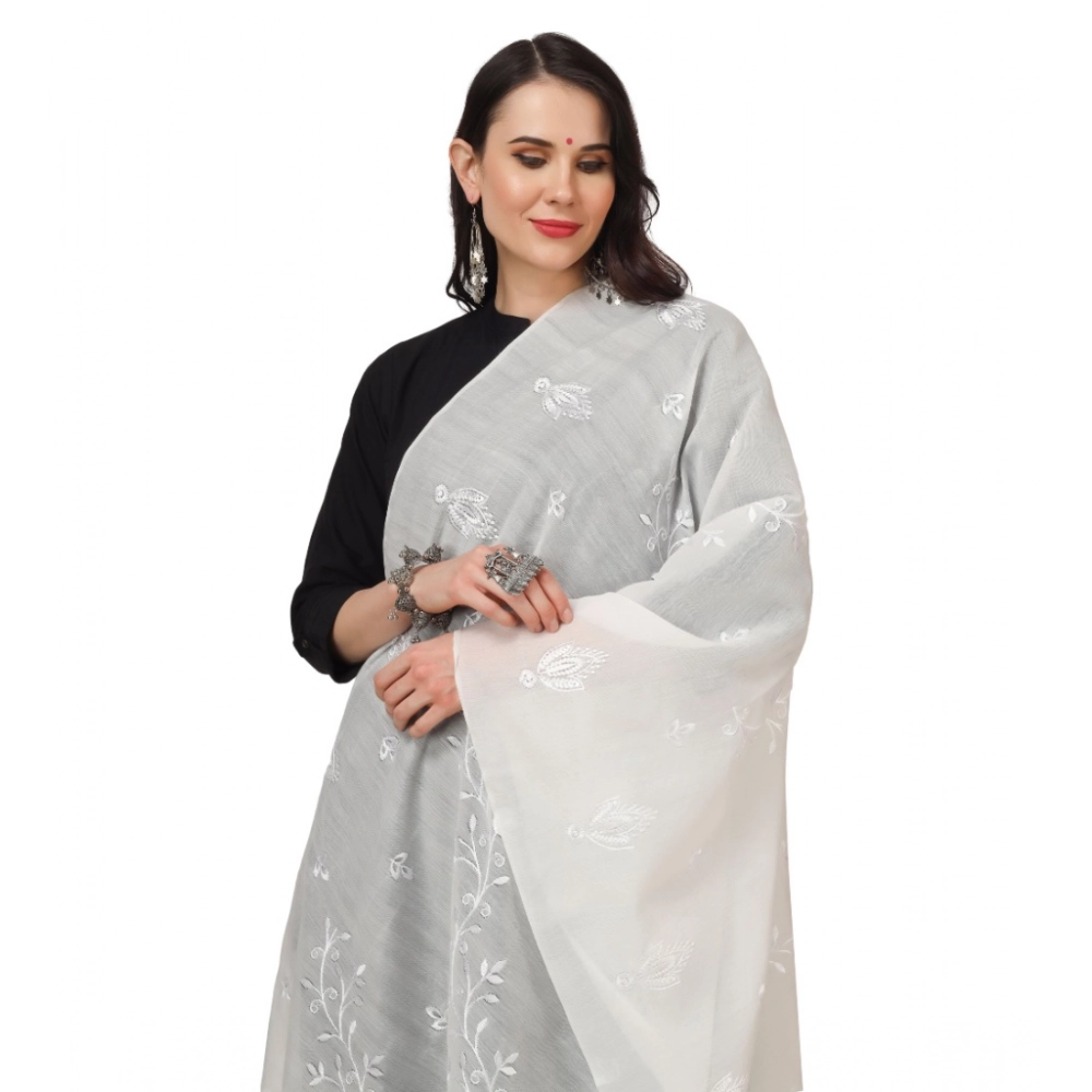 Women's Cotton Embroidered Dupatta (White, Length: 2.25 to 2.50 Mtr) - Image 3