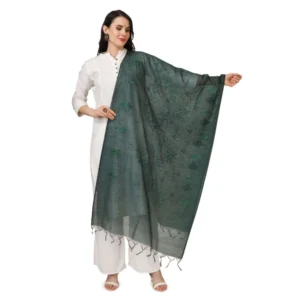 Women's Cotton Embroidered Dupatta (Green, Length: 2.25 to 2.50 Mtr)