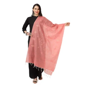 Women's Cotton Embroidered Dupatta (Peach, Length: 2.25 to 2.50 Mtr)