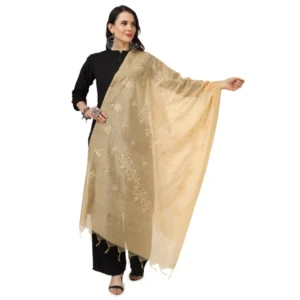 Women's Cotton Embroidered Dupatta (Gold, Length: 2.25 to 2.50 Mtr)