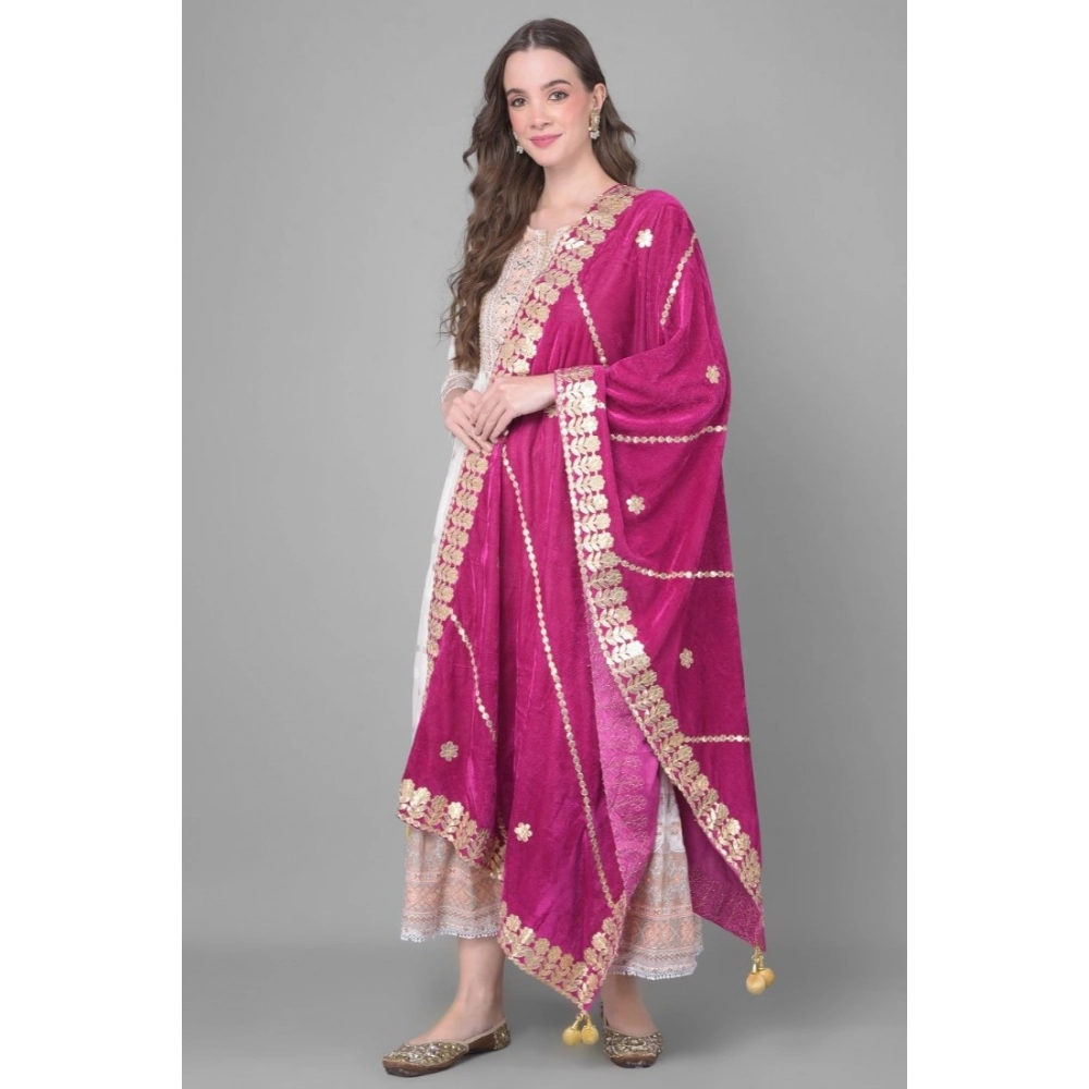 Women's Velvet Gotta Patti Dupatta (Purple, Length: 2.25 to 2.50 Mtr) - Image 3