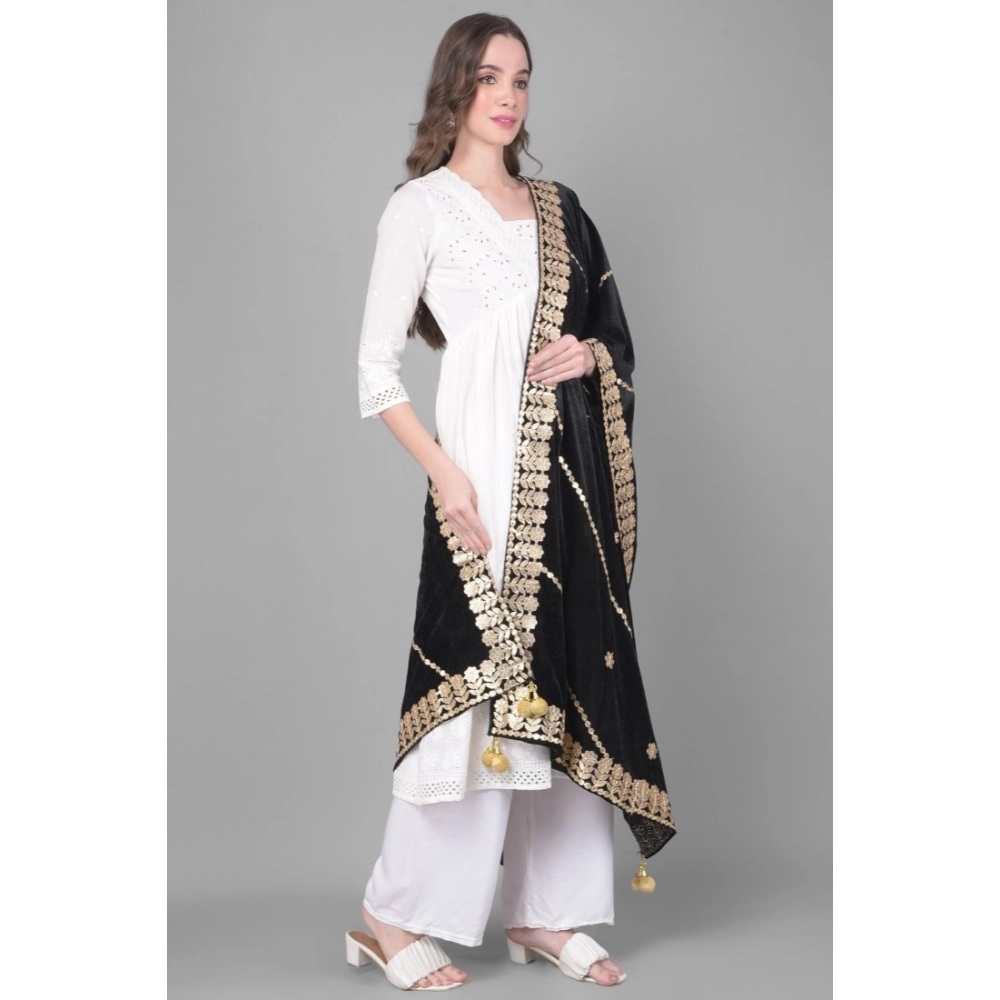 Women's Velvet Gotta Patti Dupatta (Black, Length: 2.25 to 2.50 Mtr) - Image 4