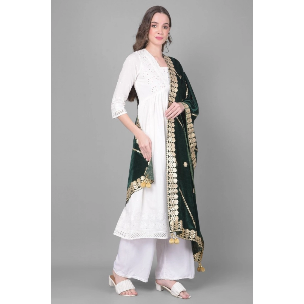 Women's Velvet Gotta Patti Dupatta (Green, Length: 2.25 to 2.50 Mtr) - Image 4