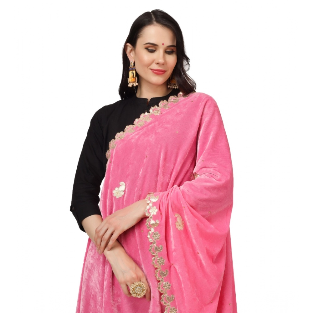 Women's Velvet Gotta Patti Dupatta (Pink, Length: 2.25 to 2.50 Mtr) - Image 3