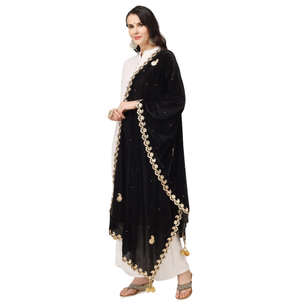 Women's Velvet Gotta Patti Dupatta (Black, Length: 2.25 to 2.50 Mtr) - Image 2
