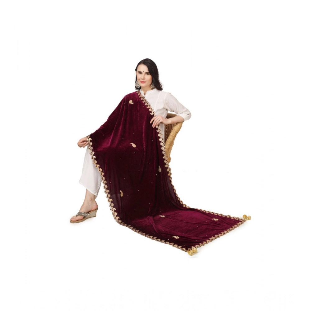 Women's Velvet Gotta Patti Dupatta (Purple, Length: 2.25 to 2.50 Mtr) - Image 5
