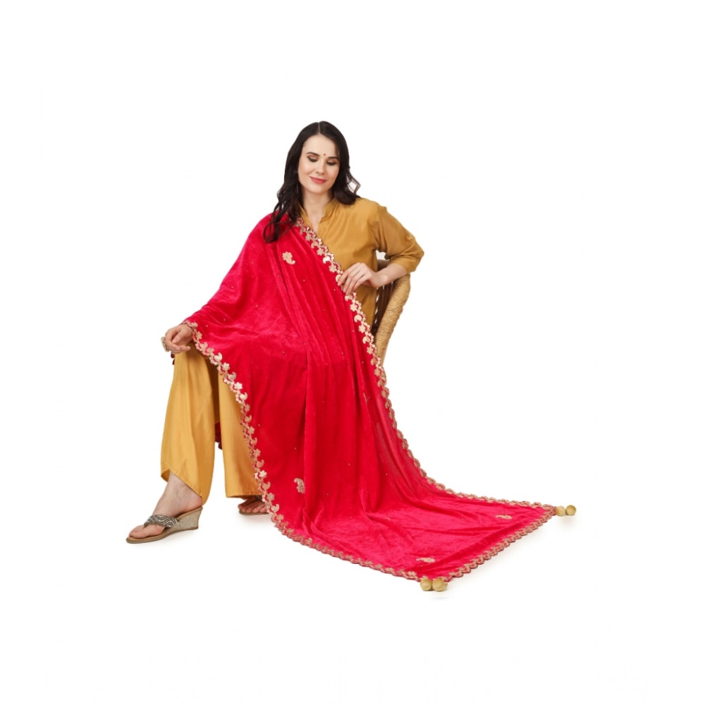 Women's Velvet Gotta Patti Dupatta (Pink, Length: 2.25 to 2.50 Mtr) - Image 5