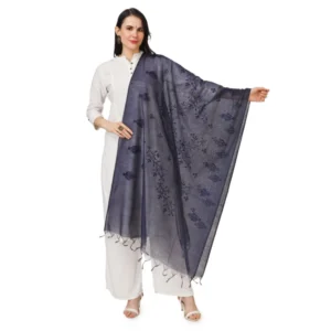 Women's Cotton Embroidered Dupatta (Dark Blue, Length: 2.25 to 2.50 Mtr)