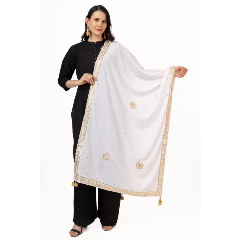 Women's Velvet Gotta Patti Dupatta (White, Length: 2.25 to 2.50 Mtr)