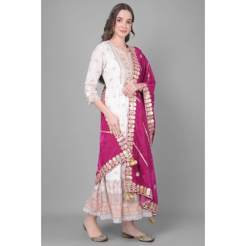 Women's Velvet Gotta Patti Dupatta (Purple, Length: 2.25 to 2.50 Mtr) - Image 4