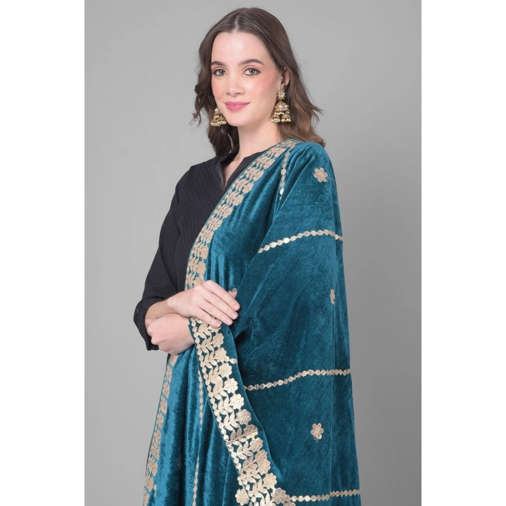 Women's Velvet Gotta Patti Dupatta (Teal, Length: 2.25 to 2.50 Mtr) - Image 4