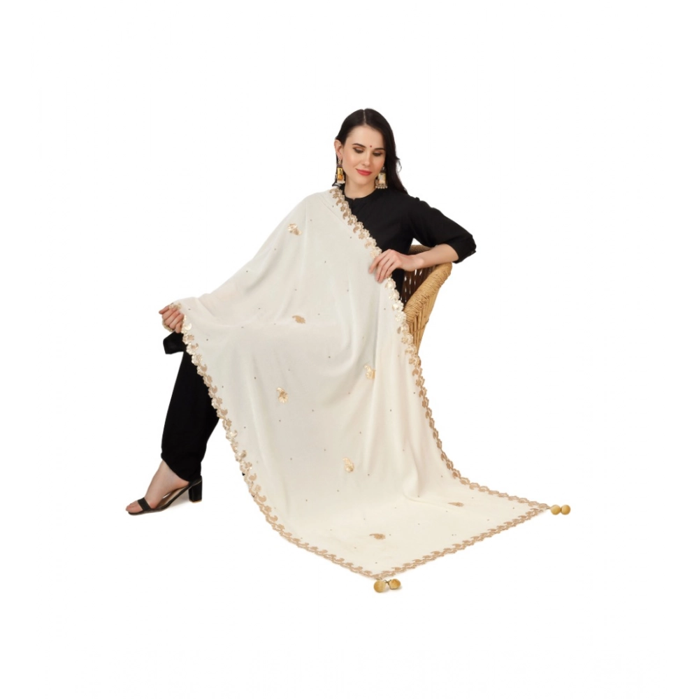 Women's Velvet Gotta Patti Dupatta (Off White, Length: 2.25 to 2.50 Mtr) - Image 5