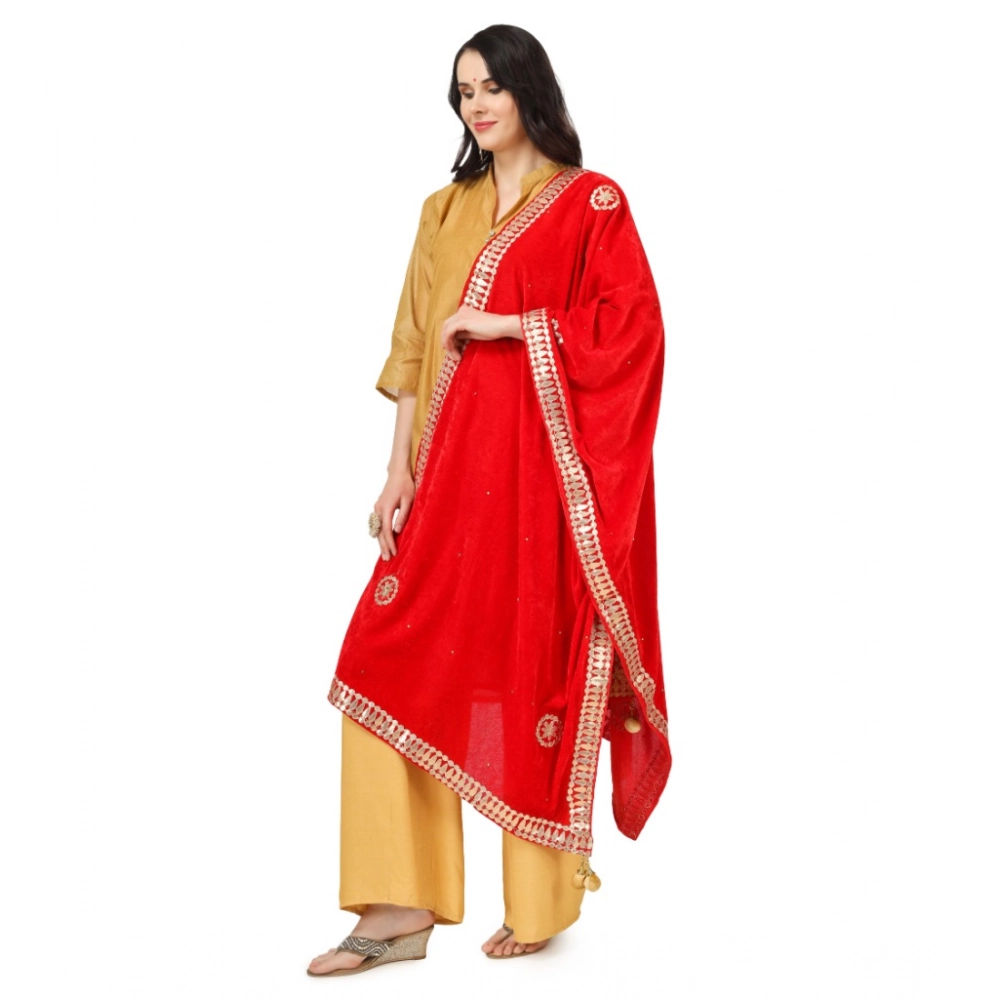 Women's Velvet Gotta Patti Dupatta (Red, Length: 2.25 to 2.50 Mtr) - Image 2