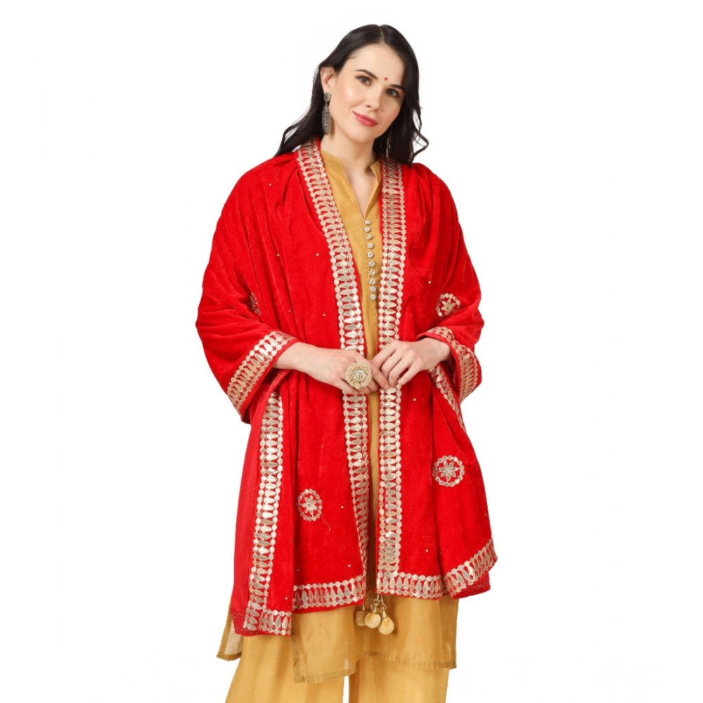 Women's Velvet Gotta Patti Dupatta (Red, Length: 2.25 to 2.50 Mtr) - Image 4