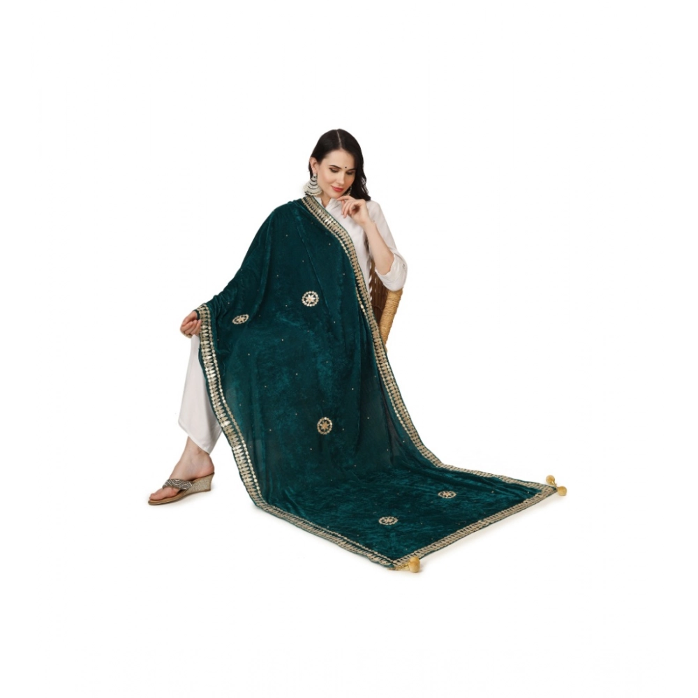 Women's Velvet Gotta Patti Dupatta (Dark Green, Length: 2.25 to 2.50 Mtr) - Image 5