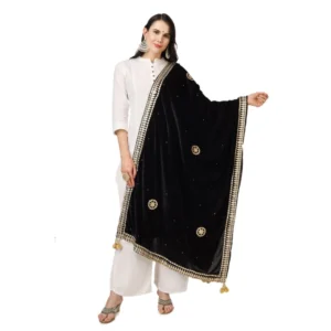 Women's Velvet Gotta Patti Dupatta (Black, Length: 2.25 to 2.50 Mtr)