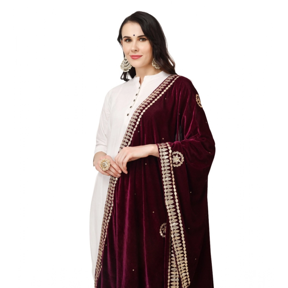 Women's Velvet Gotta Patti Dupatta (Purple, Length: 2.25 to 2.50 Mtr) - Image 3