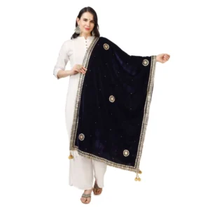 Women's Velvet Gotta Patti Dupatta (Blue, Length: 2.25 to 2.50 Mtr)