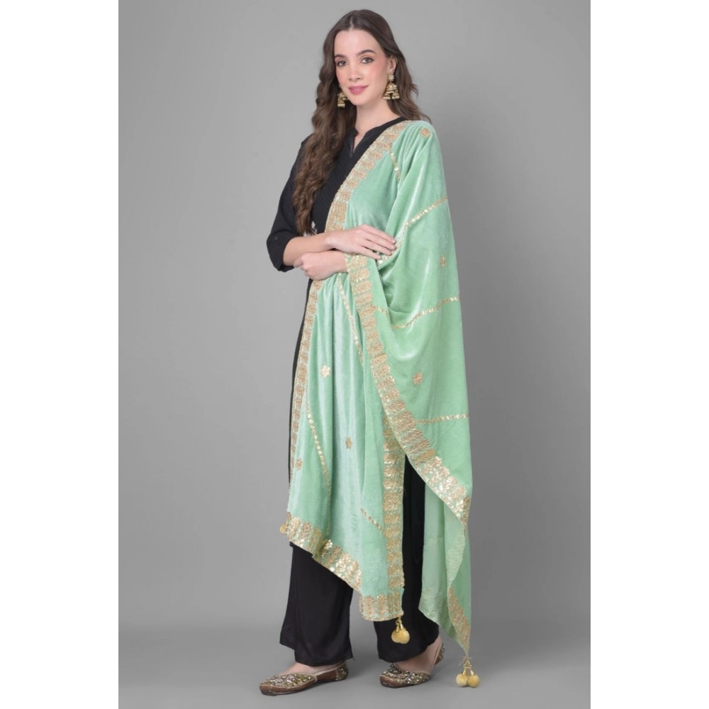 Women's Velvet Gotta Patti Dupatta (Sea Green, Length: 2.25 to 2.50 Mtr) - Image 4