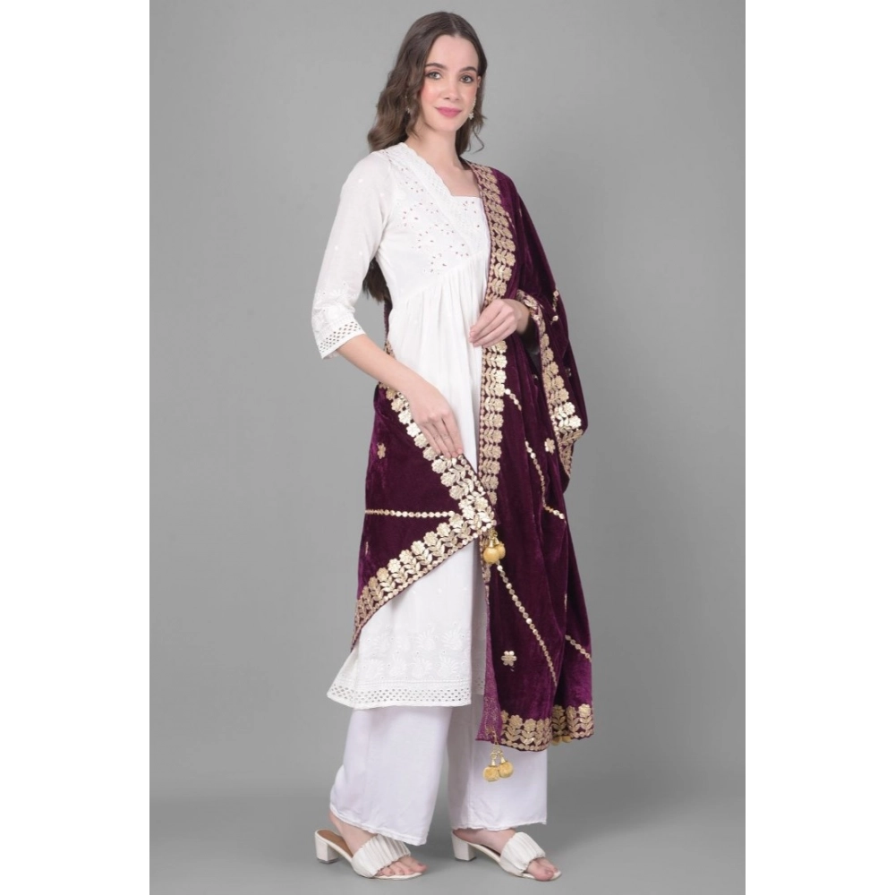 Women's Velvet Gotta Patti Dupatta (Wine, Length: 2.25 to 2.50 Mtr) - Image 4