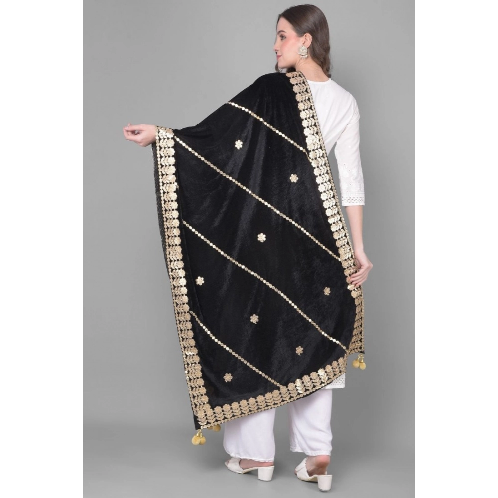 Women's Velvet Gotta Patti Dupatta (Black, Length: 2.25 to 2.50 Mtr) - Image 2