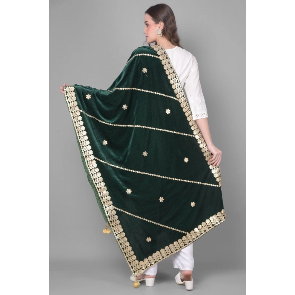 Women's Velvet Gotta Patti Dupatta (Green, Length: 2.25 to 2.50 Mtr) - Image 2