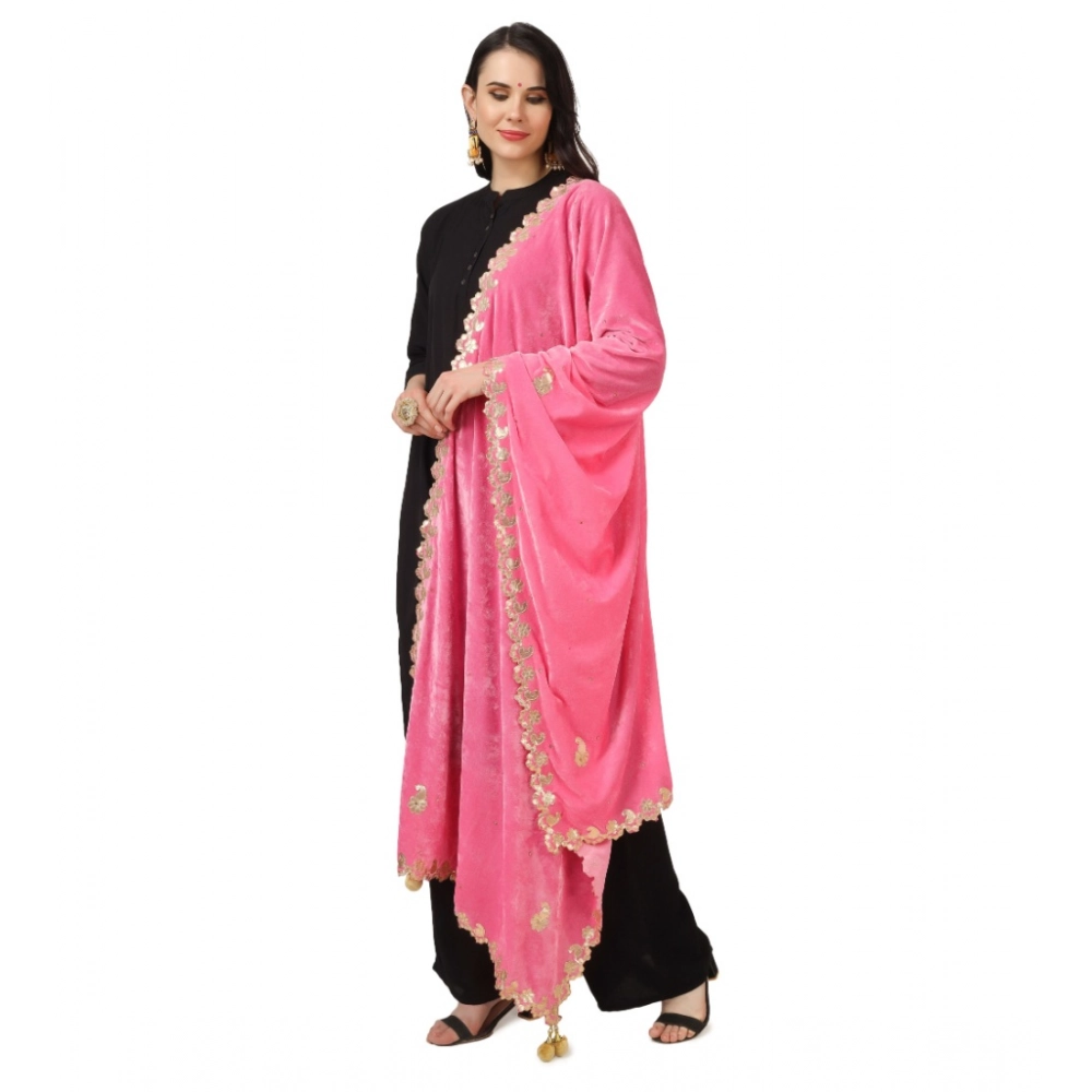 Women's Velvet Gotta Patti Dupatta (Pink, Length: 2.25 to 2.50 Mtr) - Image 2