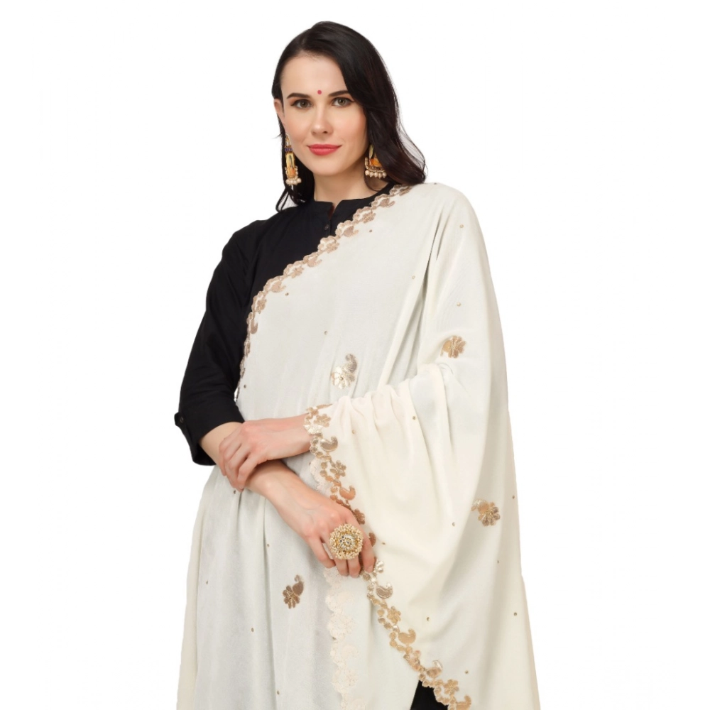 Women's Velvet Gotta Patti Dupatta (Off White, Length: 2.25 to 2.50 Mtr) - Image 3